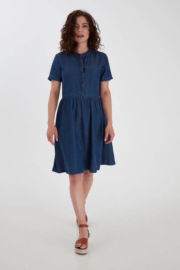 Fransa Dress Glossy Blue Denim – Shop Glossy Blue Denim Dress from size ...