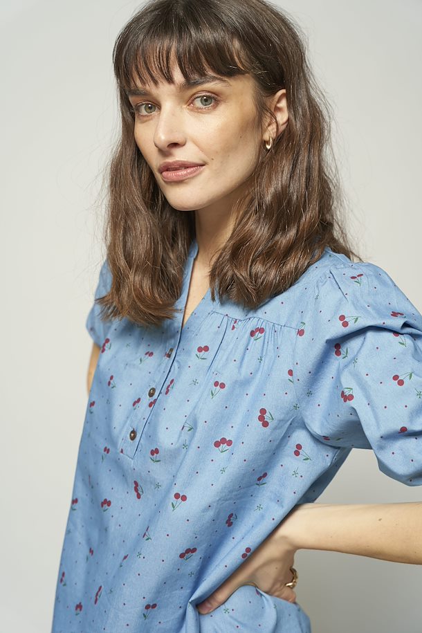 Fransa short sleeve Blouse Mix Blue with from Blouse Blue – size here Mid Mix Mid short Shop sleeve with S-XXL Denim Denim