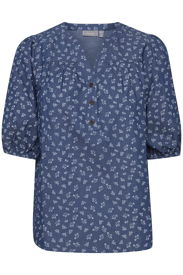 moden Trænge ind Broderskab Fransa Kortærmet bluse Mid Blue Denim Mix – Køb Mid Blue Denim Mix  Kortærmet bluse fra str.