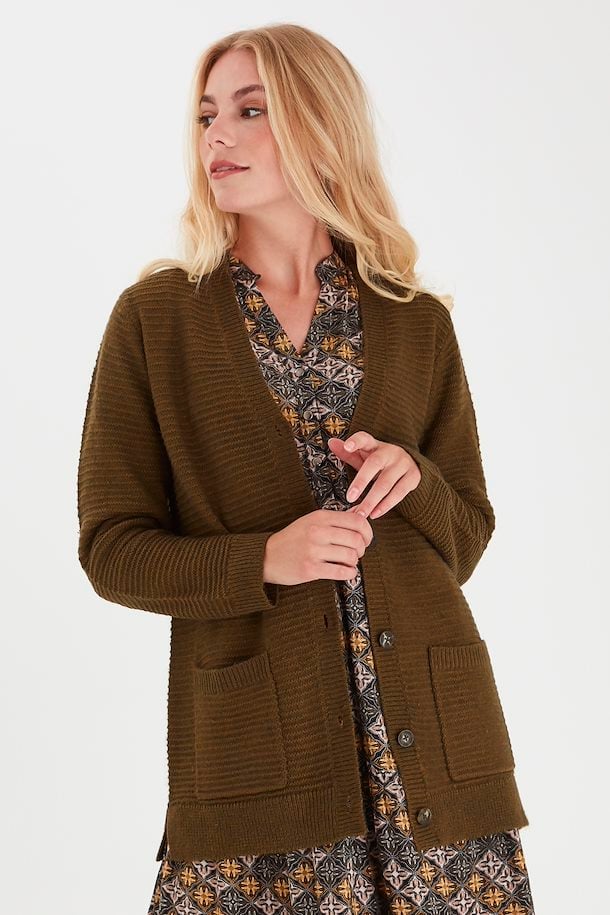 from Shop Fransa Military cardigan Military cardigan Knitted – Melange Knitted XS-XXL Olive size Olive Melange